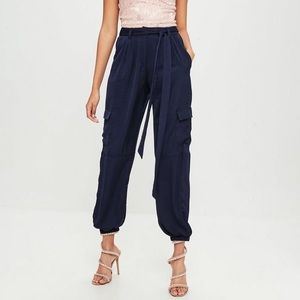 Carli Bybel x Missguided Navy Satin Cargo Pants